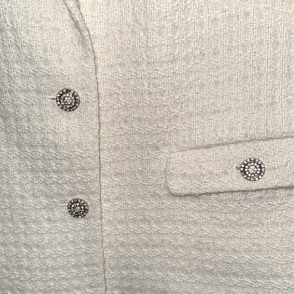 New! Zara Cream White Texture Jacket Blazer Tweed Boucle Rhinestone Buttons Sz L - Picture 7 of 16